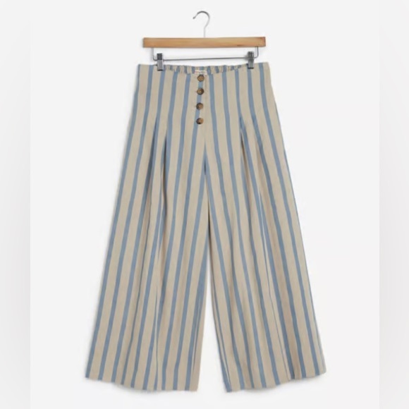 Bombay Paisley Striped Wide Leg Palazzo Cropped Button Fly Pants - Picture 1 of 9